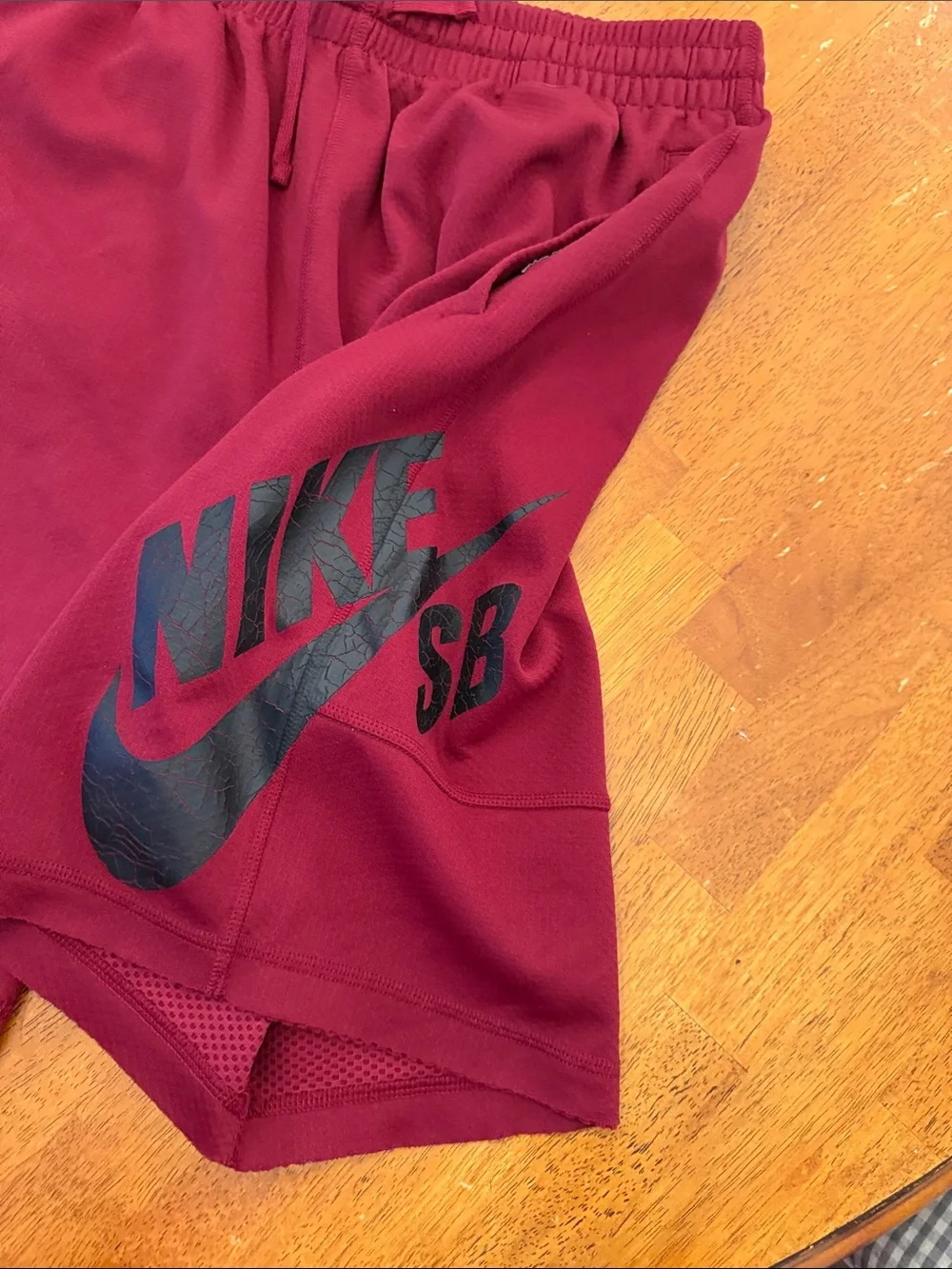 Nike Men's Burgundy Athletic Shorts with Black Swoosh xl